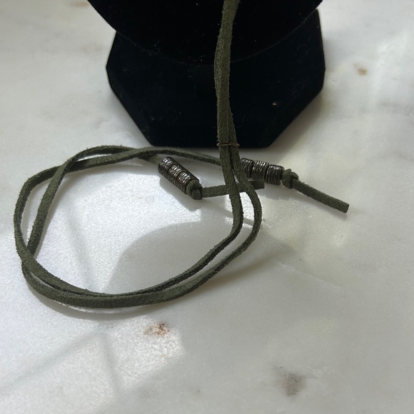 Vintage Olive Green Double-Layer choker lariat Necklace - Picture 3 of 5